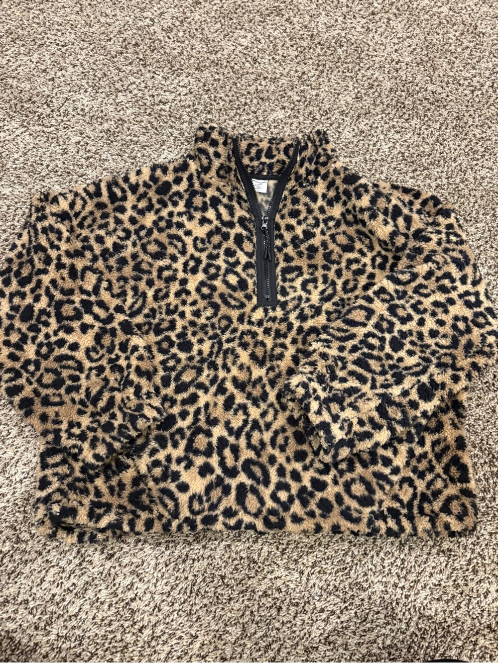 No Boundaries Leopard Print Fleece Pullover - Tan & Black